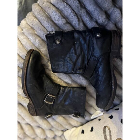 8 frye veronica black leather moto biker boot-bootie - Picture 11 of 12